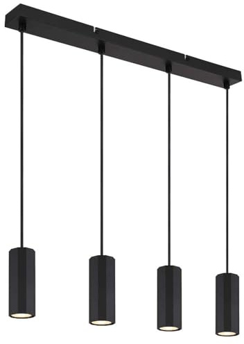 Pendant Light Dining Table Lamp Black 4-Bulb Ceiling Light Hanging Metal 4x GU10 Sockets L x W x H 61 x 6 x 120 cm
