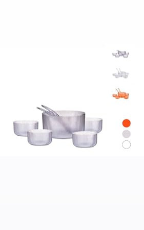 set 7 pz insalatiera, coppette, posate colori ass