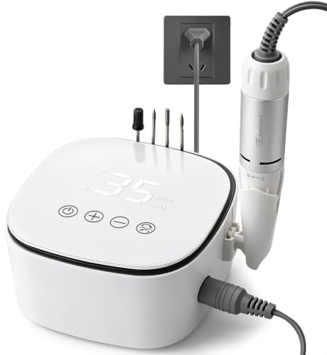 Nagelfräser Professionell 35000 U/min, Enniewi Elektrischer Nagelfräser Set für Gelnägel mit Touch-Bedienung LED Display, Nagelfeile Elektrisch Nagelpflegeset für Salon & Zuhause Weiß