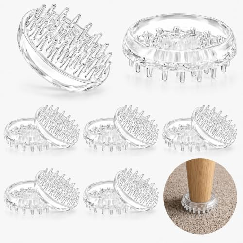 12 Pack Carpet Protector Cups, Clear Spiked Castor Cups for Carpets, Heavy Duty Furniture Coasters Prevent Dents & Slipping, Round Sofa Feet Protectors for Beds Tables Chairs, 37mm