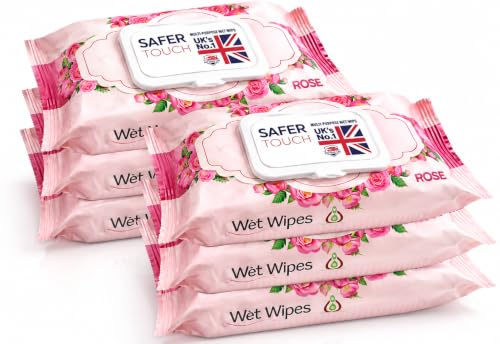 Meown Safer Touch Wet Wipes 480 Count, Rose Scented, Alcohol-Free, 6 Packs | Resealable Flip Top Lid Helps protect unused wipes from drying out and allows quick, hygienic one-wipe dispensing