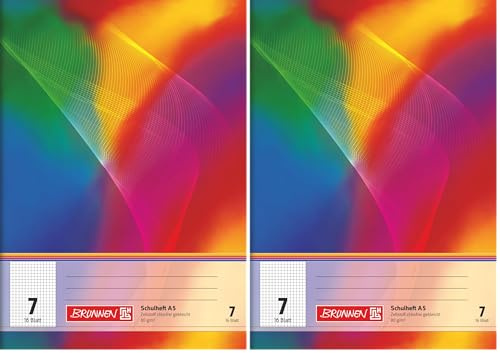 BRUNNEN Schulheft | A5, Lineatur 7, 16 Blatt, mehrfarbig (Packung mit 2)