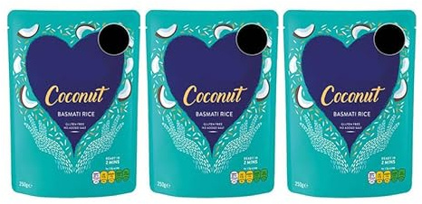 Coconut Basmati Rice, Microwave, Gluten Free, Vegetarian and Vegan, 250g, Pack of 3