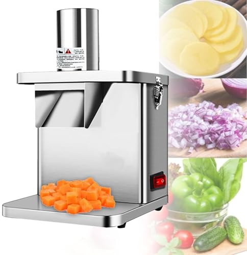 Coupe-légumes électrique professionnel, trancheuse à fruits et légumes 250 W en acier inoxydable avec lames de 6 à 15 mm, coupe-cubes automatique robuste pour oignons, carottes et pommes de terre, é