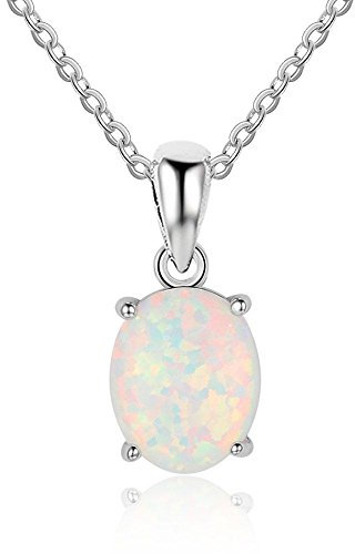 S925 Silber Australische Edelsteine Opal Anhänger Medaillons Halsketten Oval Ellipsee für Frauen Valentines Geschenk, 925 Silver