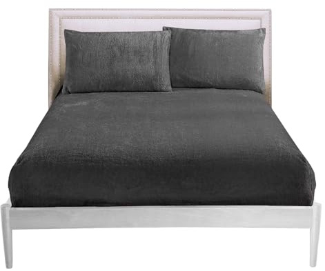 GC GAVENO CAVAILIA Fitted Sheet Single Bed (91x193 cm) - Cozy Teddy Bear Bedding Fleece Fitted Sheets, Soft Fluffy Plain Single Bed Sheet 25cm Deep Elastic Corners - Washable & Easycare, Charcoal