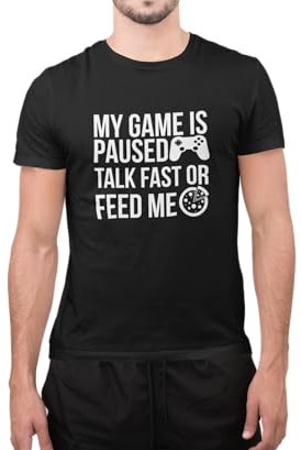 Funny My Game is Paused Gamer Slogan Foodie Pizza Lovers Gaming Novelty T Shirt (Large, Black)