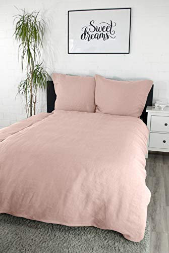 jilda-tex Leinenbettwäsche Made In Portugal Uni Leinen Bettwäsche 135x200 cm + 80x80 cm 100% Leinen (Altrosa, 135 x 200 cm)