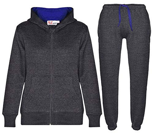 A2Z 4 Kids Plain Tracksuit Contrast - T.S Contrast Trim Charcoal & Royal 7-8