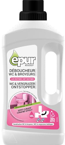 Epur - Déboucheur WC & Broyeurs Biologique, Formule à base d'enzymes pour canalisations encombrées, Débouche et désodorise les sanitaires, toilettes, WC & broyeurs, 1 L
