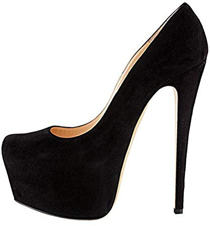MissHeel Closed Toe Stiletto High Heels Pumps for Women Slip-on Platform Court Shoes Velvet Prom Wearing Black Size 11