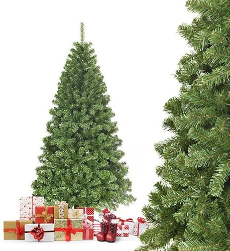 COSTWAY 180cm/225cm Künstlicher Weihnachtsbaum, Tannenbaum mit Metallständer, Christbaum 928/1346 Spitzen PVC Nadeln, Kunstbaum Weihnachten Klappsystem grün (180cm)