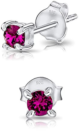 Orecchini Donna Argento 925 con Brillantini Colorati - Orecchini a Perno - Orecchini Piccoli Argento 925 con Brillanti di Cristallo Punto Luce - Orecchini Colorati - Orecchini Fucsia