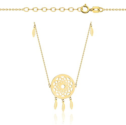 Goldene Damen Halskette 333 8k Gold Gelbgold Kette mit Anhänger Traumfänger Dreamcatcher Gravur
