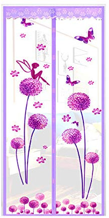 ZJXSNEH Tenda Morbida Magnetica Ricamata Criptata A Scacchi Muta Anti-Zanzara Dente Di Leone Viola 100X210cm