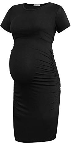 Smallshow Women's Short Sleeve Maternity Dress Ruched Pregnancy Clothes,Black,M