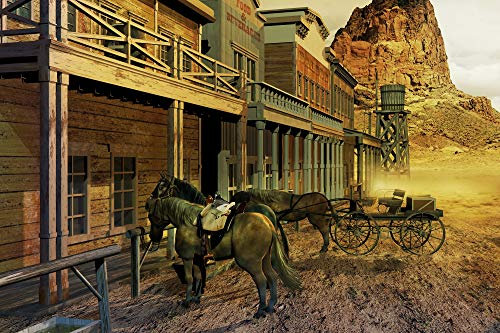 WILDE WESTEN Fototapete VLIES-250x186 cm (3007A)-Pferde Holz Saloon Gebirge Western Cowboy Wandtapete-Inkl. Kleister-Vliestapete Bild Dekoration Wand-Dekor Moderne Motiv-Tapete Panorama Poster XXL