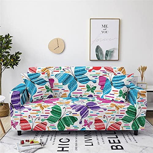 FANSU Stretch Bedruckter Sofabezug, Eleganter Schmetterling 3D Antirutsch Sofabezug mit Armlehnen, L Form Sofabezug/Couchbezug/Sesselbezug für Haus Dekoration (Bunt,1 Sitzer)