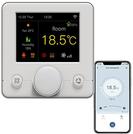 Qiumi WiFi Smart Thermostat with 2.8 Colour LCD Screen for floor heating electric, work with Alexa Google Home, 16A 100~240V AC