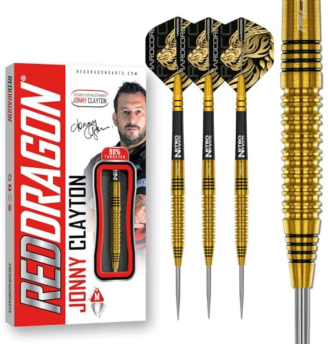 RED DRAGON Jonny Clayton Gold 22 Gram Professional Tungsten Dartpfeile Set mit Flights and Schäfte (Stems)