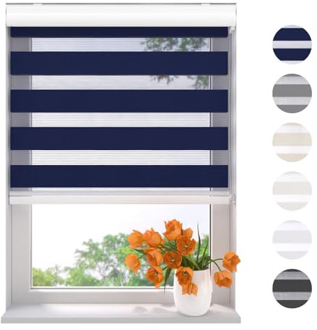 Radeco® Doppelrollo mit Kassette 200 x 175 cm (BxH) blau, Blickdicht oder Transparent, ohne Bohren möglich, doppelrollo wandmontage, Duo Rollo, doppelrollo 200 cm breit