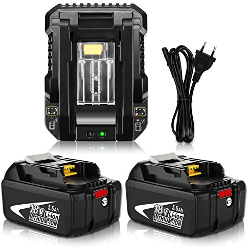 Goodexo 2X Batterie BL1860B de Remplacement pour Makita Batterie 18V et Chargeur 14,4-18V 3A Remplacement pour Makita Chargeur 18V DC18RA DC18RC DC18SF DC18RD pour BL1860B BL1850B BL1845 BL1430