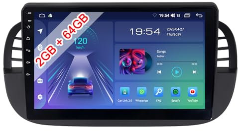ACAVICA 2+32GB Android Autoradio per Fiat 500 500C 2007-2015 9 Pollici Car Stereo con Navigazione GPS Wireless Carplay Android Auto Touch Screen Wifi Bluetooth Schermo Multimedia Radio SWC