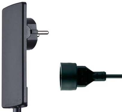Evoline 1510 0030 5100 PlugFix Schutzkontaktstecker mit VDE-Kupplungsdose, Schwarz, 3m Anschlusskabel
