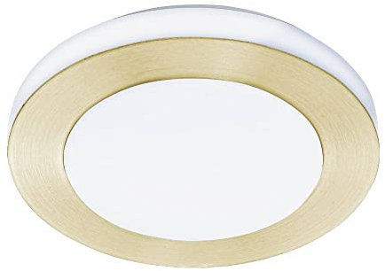 EGLO LED Deckenlampe Capri, Deckenleuchte aus Stahl in weiß und Messing-gebürstet, Kunststoff in weiß, runde Wohnzimmerlampe, Lampe Decke für Badezimmer, Küche und Flur, warmweiß, IP44