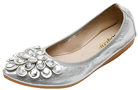 Décolleté Ballerine Pieghevoli da Donna arrotolabili per Abiti da Sposa e Ballerine Pieghevoli con Bellissimi Strass Portatili Slip on Mocassini, Matrimonio, Affari,Casual