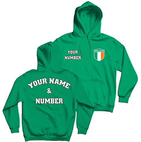 lepni.me Kapuzenpullover Irland Fußball Sweatshirt mit Ihrem Namen und Nummer | Irisch Flagge Abzeichen Personalisierte Trikot WM 2022 (XL Grün Mehrfarben)