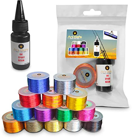 Ani-Safe Fishing Rod Eye Wrap Kit, set with 20g clear UV Epoxy Resin, Repair line, replacement, tip light installation, guide ring thread, Metallic whipping, building sea course beach (Black)