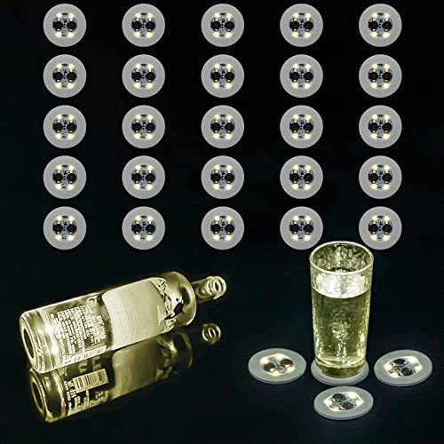 AUSTUFF Lot de 25 dessous de verre LED pour bouteille, club, bar, fête, décoration de mariage (jaune)