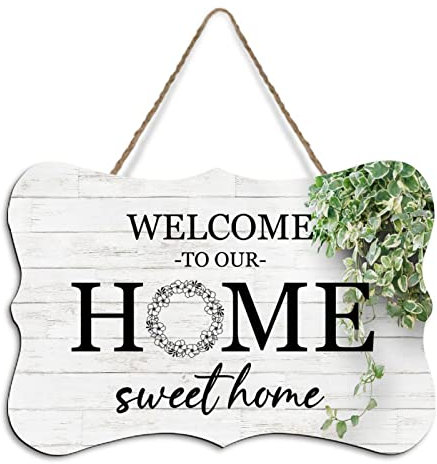 Targa rustica in legno da appendere, con scritta Welcome to our home sweet home, decorazione artistica da parete per soggiorno, camera da letto, casa colonica, ufficio, 10,2 x 15,2 cm