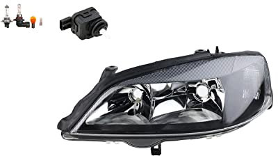 Johns, Scheinwerfer schwarz passend für Opel Astra G Links + Leuchtmittel m. Stellmotor