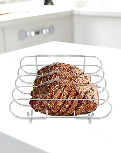QWORK Grille Porte-côtes, Porte-côtes en Acier Inoxydable, pour côtelettes d'agneau grillées, Steak grillé