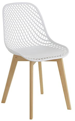 Baroni Home Moderner Stuhl mit Holzbeinen, ergonomischer Bürostuhl mit geschnitzter Textur, Esszimmerstuhl max. 130 kg, 48x43x84 cm, Weiß, 1 Stück