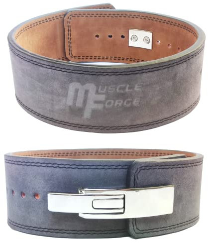 MuscleForge® Leder Powerlifting Gürtel mit Stahlschnalle - Gewichthebergürtel für Powerlifting, Weightlifting Belt for Bodybuilding, Krafttraining, Größe S