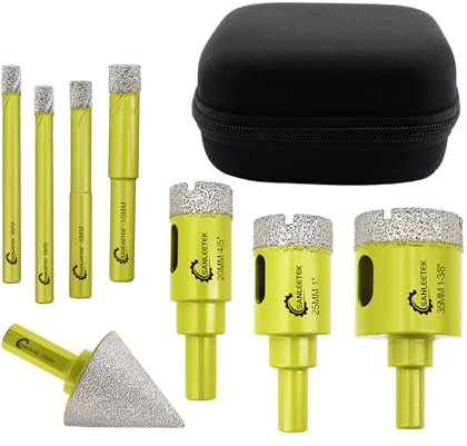 Juego de Brocas Diamante 8piezas - (6/6/8/10/20/25/35mm+35mm Hexagonal Broca de Chaflán) SANLEETEK Sierra Perforadora con Vástago Redondo para Cerámica Porcelánico Mármol Granito