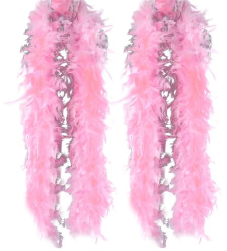 2 Stück Flauschige Federboa zum Basteln,Federboa,200cm,Feder-Schal,Turkeyfeder Verkleidungszubehör,Halloween-Handwerk,Hochzeitsdekoration,Federstola Federschal Kostüm Karneval Mottoparty,Dunkelrosa