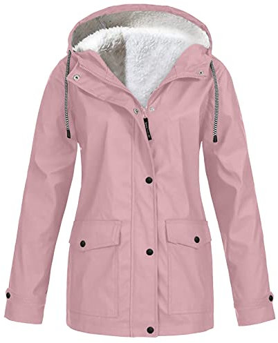 Ciré Femme Coupe Vent Veste de Pluie avec Capuche de Travail Zippé Chaude Manteau Sport Outdoor Grande Taille Randonnée Parka Marque Automne Adulte Jacket Rose S