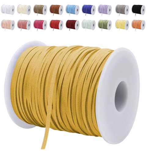 LEREATI Cordon Cuir 3mm x 45m Corde en Plat Daim Faux Cordon pour Bracelet, Suédine Cordon pour Les Bracelets, Colliers, Bijoux, Artisanat, Bricolage (Jaune D'automne)
