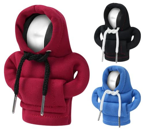 Adiwo Felpa con Cappuccio Pomello del Cambio, 3 Pezzi Copertura del Cambio per Auto, Felpa Con Cappuccio Cambio Auto Universale, Divertente Decorazione del Pomello del Cambio (Nero, Rosso, Blu)
