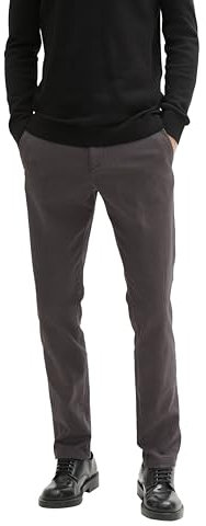 TOM TAILOR Herren Slim Fit Chino Hose aus Stretch Piqué mit Gürtel, 36160 - Grey Black Zig Zag Structure, 33/32