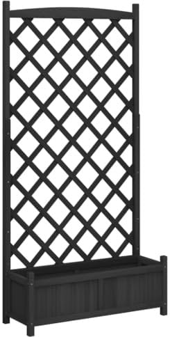 vidaXL Jardinera con Enrejado, Macetero para Plantas Trepadoras, Maceta para Flores, Arriate para Jardín Balcón, Madera Maciza de Abeto Negro