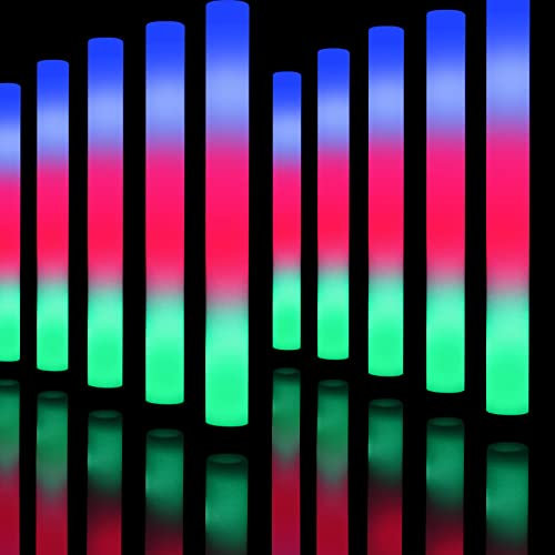 OLUPP Glow Sticks Bulk, 10 Pcs LED Foam Sticks with 3 Modes Colorful Flashing, Glow in the Dark Party Supplies for Wedding, Raves, Concert, Party, Camping