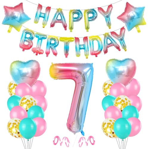 Ballon 7. Geburtstag, Rosa, Dekoration für Mädchen, 7 Jahre, Happy Birthday
