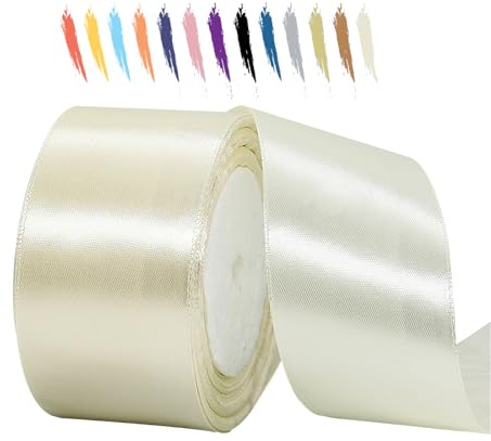 Cremeweiß 50mm Satinband 23 Meter, Polyesterband, verschönern Sie Ihre Bastelarbeiten und Feiern, ideal für Geschenkverpackungen, Dekorationen, Hochzeitsautoband, Bänder zum Basteln
