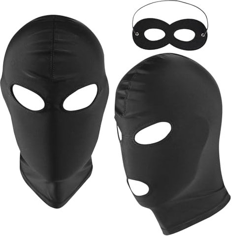 MUNSKT 3PCS Black Full Face Mask, Full Cover Hood Mask Open Eyes Open Mouth Mask, Breathable Elastic Full Head Cover Mask, Cosplay Costume Unisex Headgear for Halloween Party Costume Men Adult Women