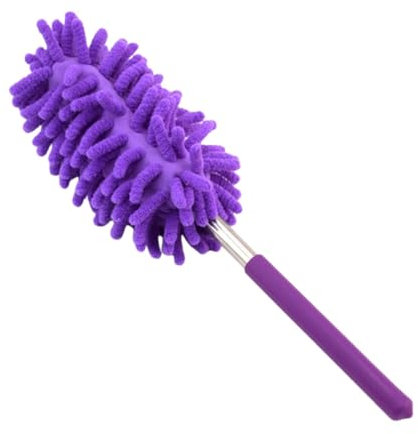 Teleskop Waschbar, Staubwischer Mikrofaser Edelstahl Teleskop Stange und Verbiegbare Eckbesen, Staubwedel Lang Ausziehbar Extra Lang Bis 75cm, für Decken Spinnweben (Lila)
